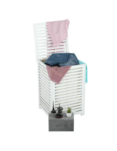 Coș de rufe BASKET, pentru baie/dormitor, 40x40x58 cm, Bambus și textil | MobilaOK