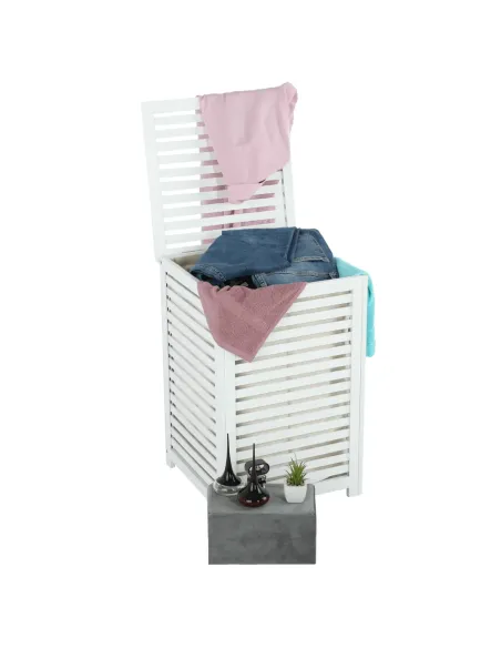 Coș de rufe BASKET, pentru baie/dormitor, 40x40x58 cm, Bambus și textil | MobilaOK