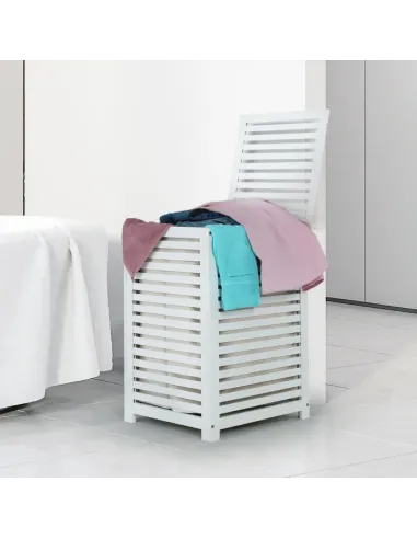 Coș de rufe BASKET, pentru baie/dormitor, 40x40x58 cm, Bambus și textil | MobilaOK