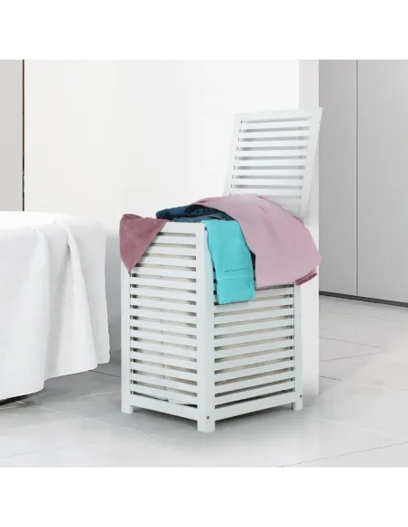 Coș de rufe BASKET, pentru baie/dormitor, 40x40x58 cm, Bambus și textil | MobilaOK