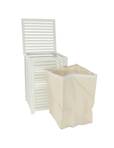 Coș de rufe BASKET, pentru baie/dormitor, 40x40x58 cm, Bambus și textil | MobilaOK