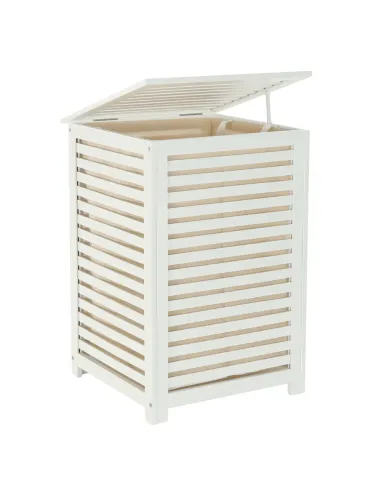 Coș de rufe BASKET, pentru baie/dormitor, 40x40x58 cm, Bambus și textil | MobilaOK