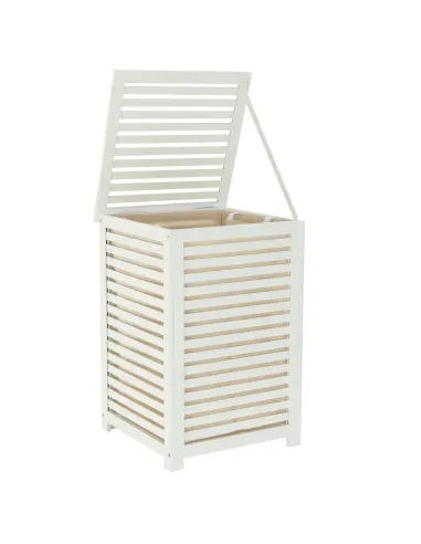 Coș de rufe BASKET, pentru baie/dormitor, 40x40x58 cm, Bambus și textil | MobilaOK