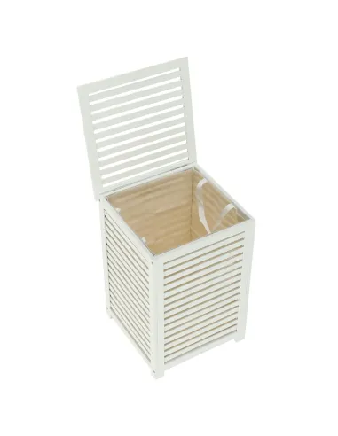 Coș de rufe BASKET, pentru baie/dormitor, 40x40x58 cm, Bambus și textil | MobilaOK