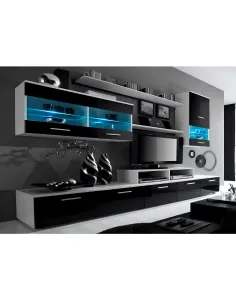 Mobilier LEO, living, alb/extra strălucire neagră, PAL melaminat | MobilaOK