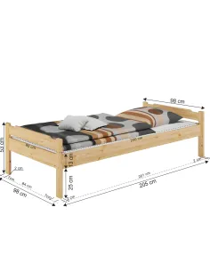 Pat, LIVIO, dormitor, 90x200, lemn masiv de pin | MobilaOK 2