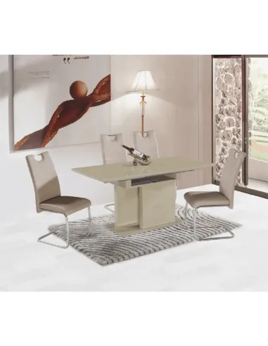 Masă de bucătărie VIRAT, extensibilă 120-160x80 cm, PAL/MDF, capuccino lucios | MobilaOK