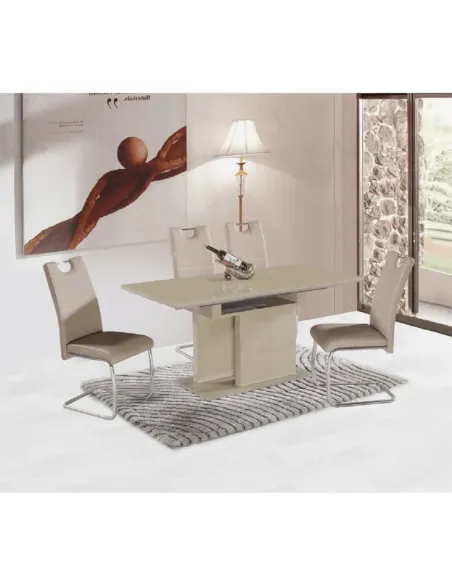 Masă de bucătărie VIRAT, extensibilă 120-160x80 cm, PAL/MDF, capuccino lucios | MobilaOK