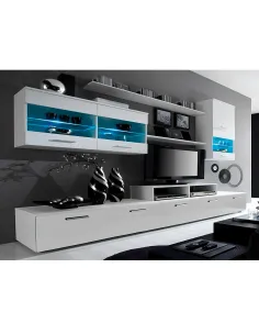 Mobilier LEO, living, 250x42x180 cm, PAL melaminat alb | MobilaOK
