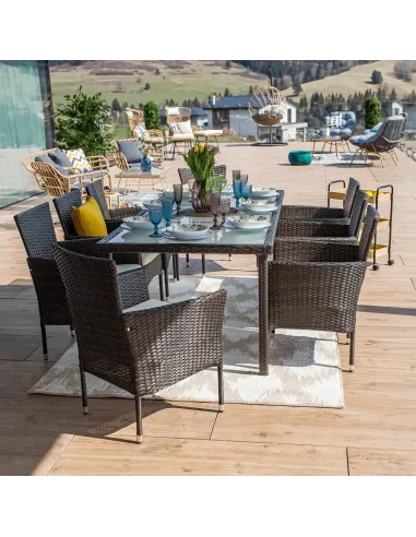 Set Grădină MENIBOR, 9 Piese, 200x90x74 cm, Ratan Artificial | MobilaOK