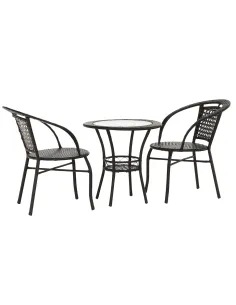 Set Grădină LASAN, terasă, masa Ø60 cm și fotolii 65x62x77 cm, ratan sintetic, oțel, sticlă | MobilaOK