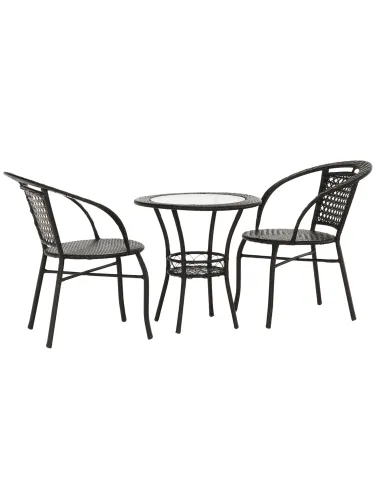 Set Grădină LASAN, terasă, masa Ø60 cm și fotolii 65x62x77 cm, ratan sintetic, oțel, sticlă | MobilaOK