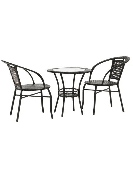 Set Grădină LASAN, terasă, masa Ø60 cm și fotolii 65x62x77 cm, ratan sintetic, oțel, sticlă | MobilaOK