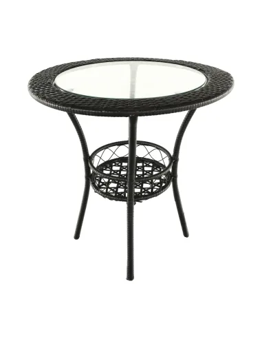 Set Grădină LASAN, terasă, masa Ø60 cm și fotolii 65x62x77 cm, ratan sintetic, oțel, sticlă | MobilaOK