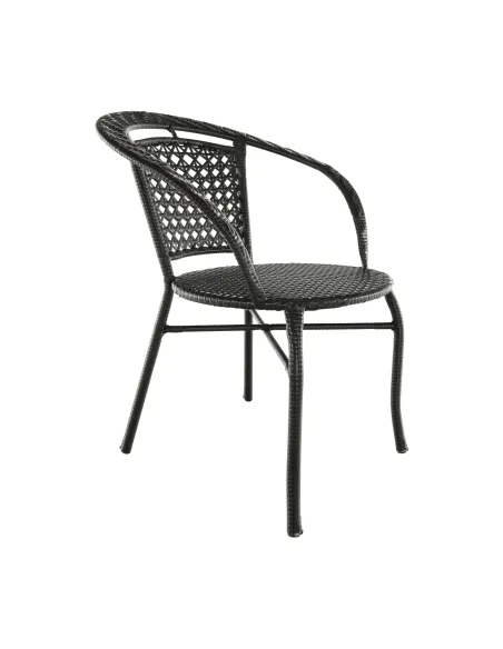 Set Grădină LASAN, terasă, masa Ø60 cm și fotolii 65x62x77 cm, ratan sintetic, oțel, sticlă | MobilaOK