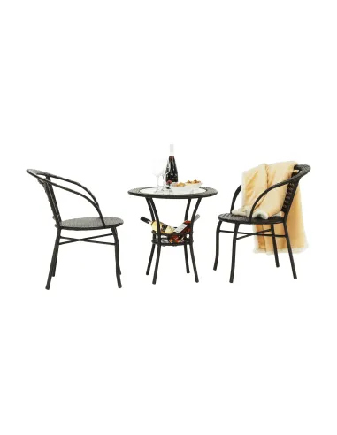 Set Grădină LASAN, terasă, masa Ø60 cm și fotolii 65x62x77 cm, ratan sintetic, oțel, sticlă | MobilaOK