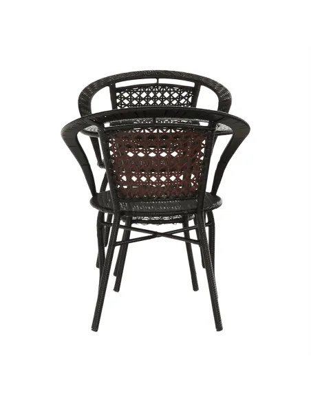 Set Grădină LASAN, terasă, masa Ø60 cm și fotolii 65x62x77 cm, ratan sintetic, oțel, sticlă | MobilaOK