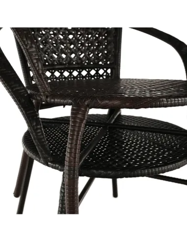 Set Grădină LASAN, terasă, masa Ø60 cm și fotolii 65x62x77 cm, ratan sintetic, oțel, sticlă | MobilaOK