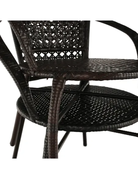 Set Grădină LASAN, terasă, masa Ø60 cm și fotolii 65x62x77 cm, ratan sintetic, oțel, sticlă | MobilaOK