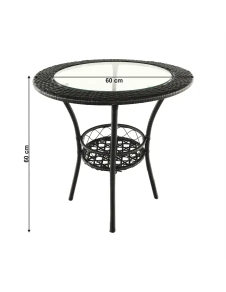 Set Grădină LASAN, terasă, masa Ø60 cm și fotolii 65x62x77 cm, ratan sintetic, oțel, sticlă | MobilaOK