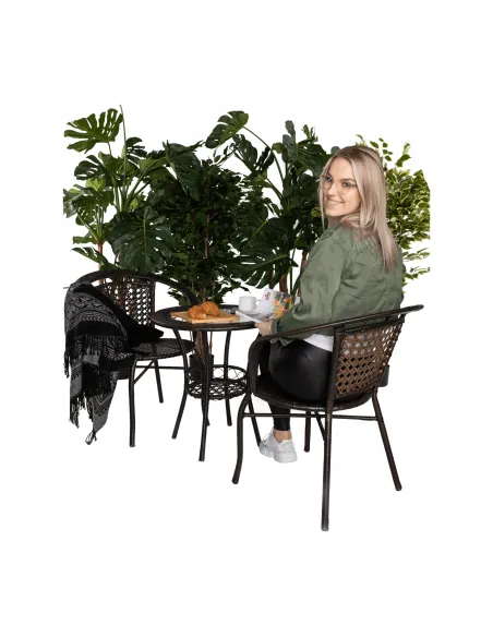 Set Grădină LASAN, terasă, masa Ø60 cm și fotolii 65x62x77 cm, ratan sintetic, oțel, sticlă | MobilaOK