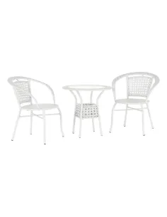 Set Grădină JENAR, 3 Piese (Masă 63x58 cm + 2 Fotolii), Ratan Sintetic, Alb | MobilaOK
