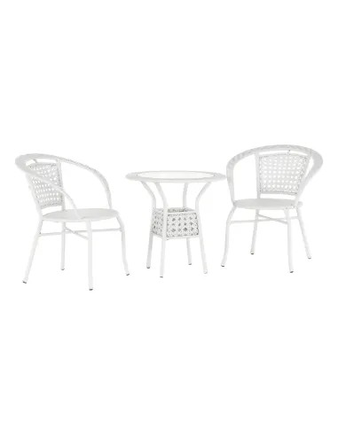Set Grădină JENAR, 3 Piese (Masă 63x58 cm + 2 Fotolii), Ratan Sintetic, Alb | MobilaOK
