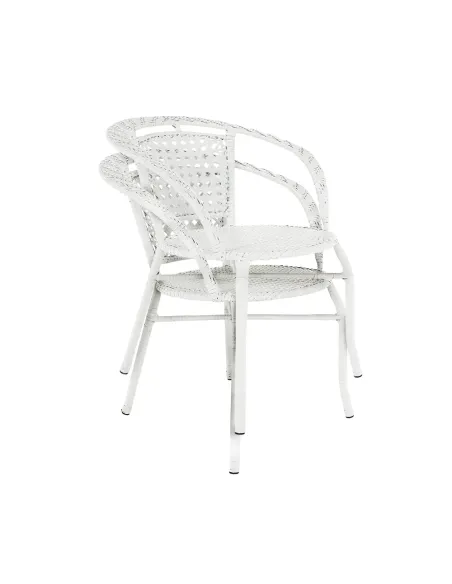 Set Grădină JENAR, 3 Piese (Masă 63x58 cm + 2 Fotolii), Ratan Sintetic, Alb | MobilaOK