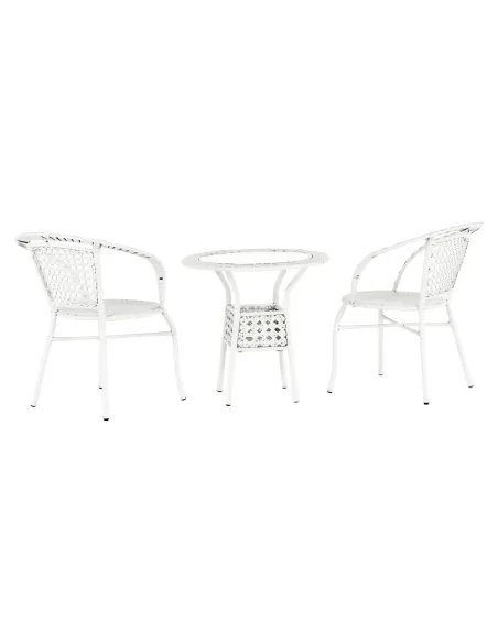 Set Grădină JENAR, 3 Piese (Masă 63x58 cm + 2 Fotolii), Ratan Sintetic, Alb | MobilaOK