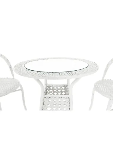 Set Grădină JENAR, 3 Piese (Masă 63x58 cm + 2 Fotolii), Ratan Sintetic, Alb | MobilaOK