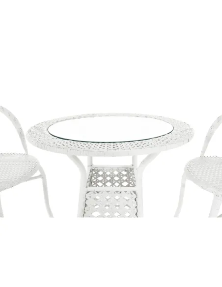 Set Grădină JENAR, 3 Piese (Masă 63x58 cm + 2 Fotolii), Ratan Sintetic, Alb | MobilaOK