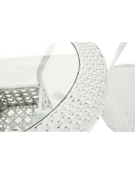 Set Grădină JENAR, 3 Piese (Masă 63x58 cm + 2 Fotolii), Ratan Sintetic, Alb | MobilaOK
