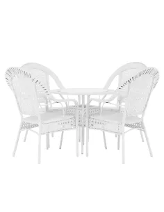 Set de Grădină KOVEN, terasă, Masă Ø80x72cm, Fotolii 64x69x92cm, Ratan Sintetic și Oțel | MobilaOK