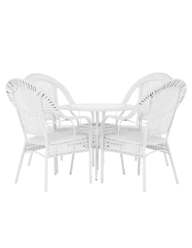 Set de Grădină KOVEN, terasă, Masă Ø80x72cm, Fotolii 64x69x92cm, Ratan Sintetic și Oțel | MobilaOK