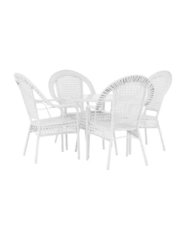 Set de Grădină KOVEN, terasă, Masă Ø80x72cm, Fotolii 64x69x92cm, Ratan Sintetic și Oțel | MobilaOK