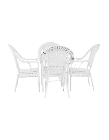 Set de Grădină KOVEN, terasă, Masă Ø80x72cm, Fotolii 64x69x92cm, Ratan Sintetic și Oțel | MobilaOK
