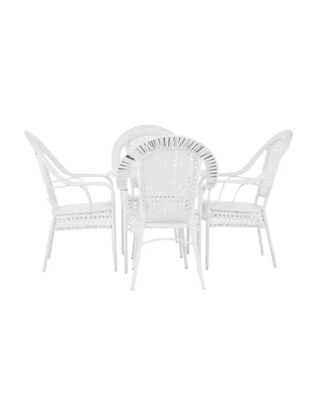 Set de Grădină KOVEN, terasă, Masă Ø80x72cm, Fotolii 64x69x92cm, Ratan Sintetic și Oțel | MobilaOK