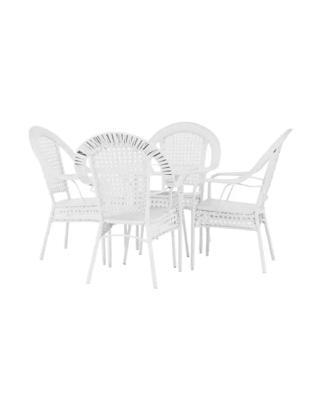Set de Grădină KOVEN, terasă, Masă Ø80x72cm, Fotolii 64x69x92cm, Ratan Sintetic și Oțel | MobilaOK