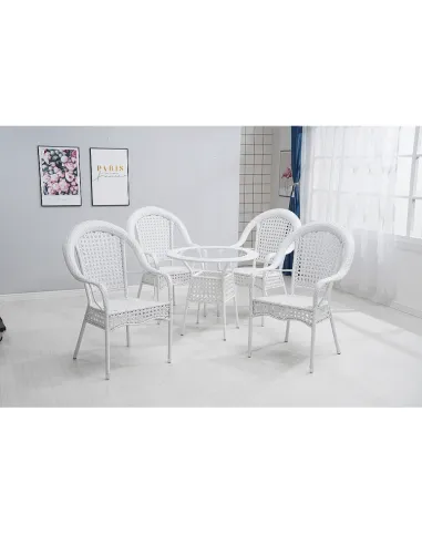 Set de Grădină KOVEN, terasă, Masă Ø80x72cm, Fotolii 64x69x92cm, Ratan Sintetic și Oțel | MobilaOK