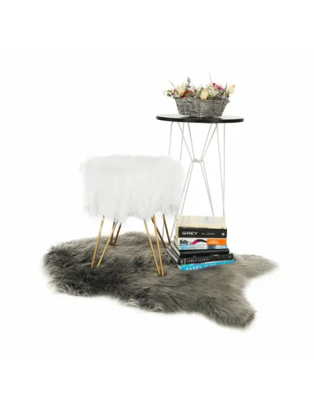 Taburet JAMINA, living, 35x42x35 cm, blană artificială/metal | MobilaOK