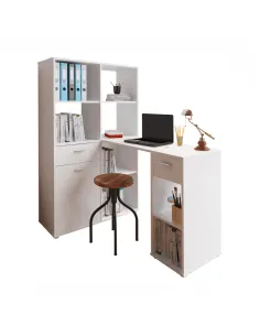 Masă PC MINESON, birou, 124x145x90 cm, PAL melaminat alb | MobilaOK