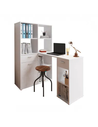 Masă PC MINESON, birou, 124x145x90 cm, PAL melaminat alb | MobilaOK
