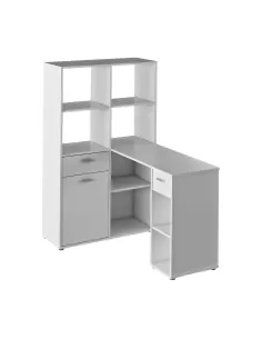 Masă PC MINESON, birou, 124x145x90 cm, PAL melaminat alb | MobilaOK 2