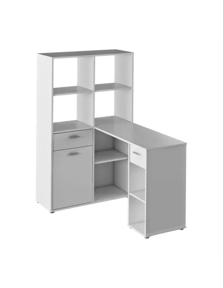 Masă PC MINESON, birou, 124x145x90 cm, PAL melaminat alb | MobilaOK