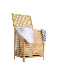 Coș de rufe, MENORK, dormitor/baie, 50x35x60 cm, bambus și textil | MobilaOK 2
