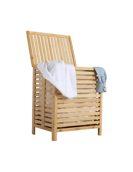 Coș de rufe, MENORK, dormitor/baie, 50x35x60 cm, bambus și textil | MobilaOK