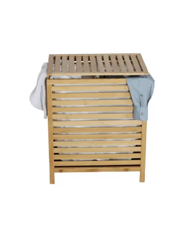 Coș de rufe, MENORK, dormitor/baie, 50x35x60 cm, bambus și textil | MobilaOK