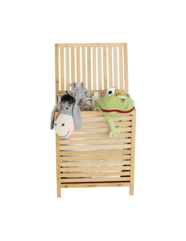 Coș de rufe, MENORK, dormitor/baie, 50x35x60 cm, bambus și textil | MobilaOK
