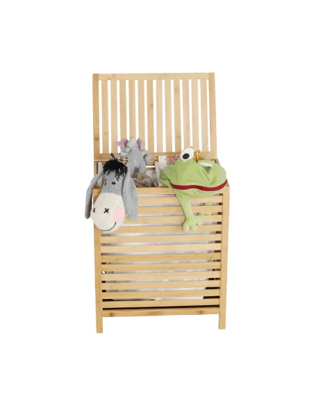 Coș de rufe, MENORK, dormitor/baie, 50x35x60 cm, bambus și textil | MobilaOK