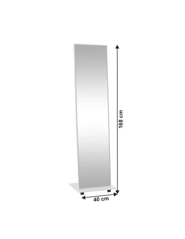 Oglindă cu roți NEPTUN, dormitor/hol, 40x168 cm, MDF alb | MobilaOK